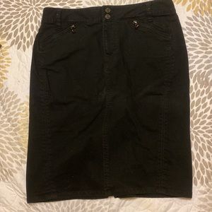 Lauren Ralph Lauren Black Denim Pencil Skirt Knee Length Zip Pockets